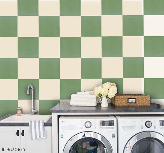 Sage & off White Checker Peel & Stick Tile