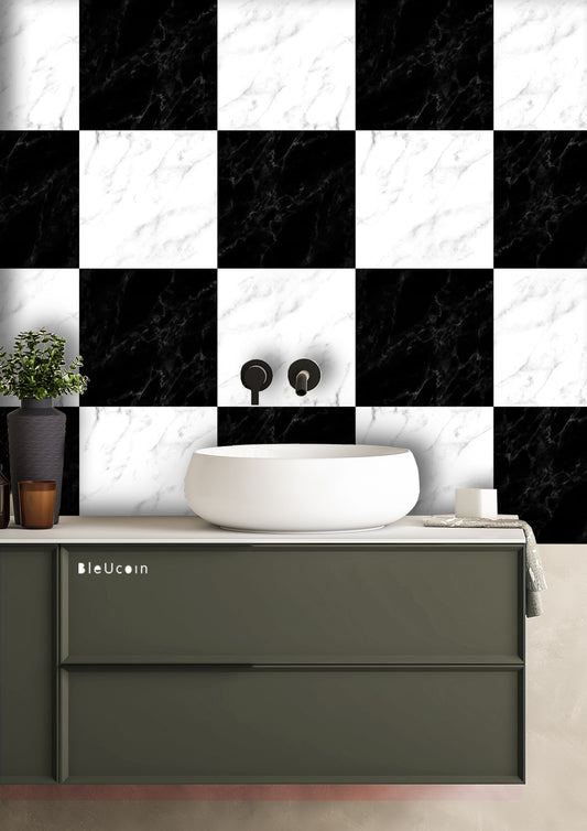 Marble Black & White Checker Peel & Stick Tile