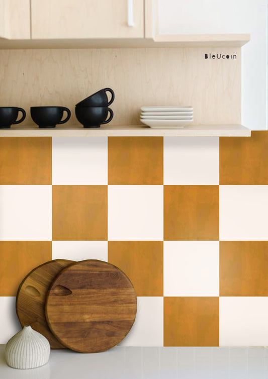 Sunrise & off White Checker Peel & Stick Tile