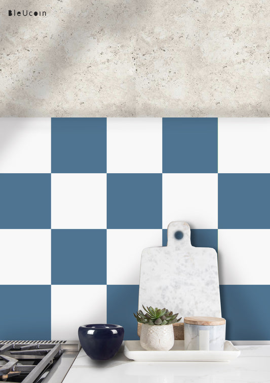 Deep Ocean & off White Checker Peel & Stick Tile