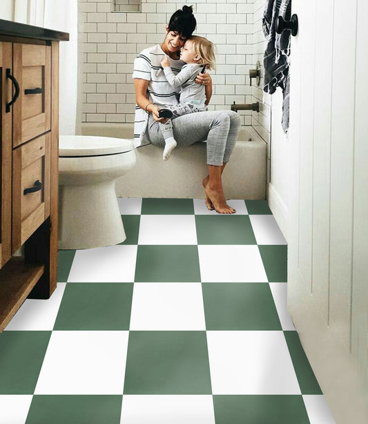 Cottage Green & White Checker Anti Slip Flooring