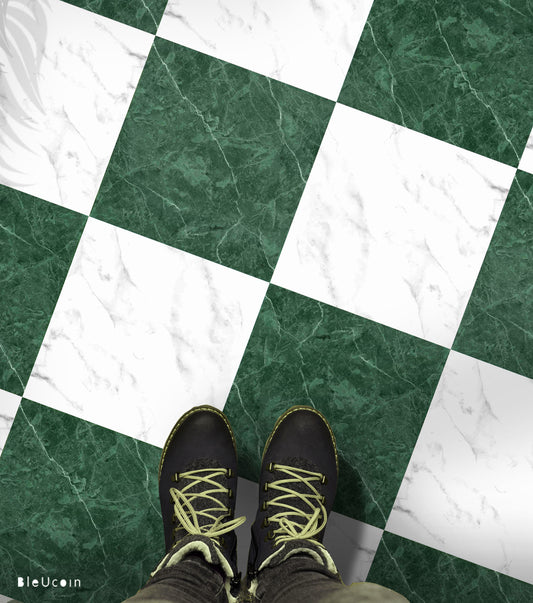 Marble Clover Green & White Checker Anti Slip Flooring